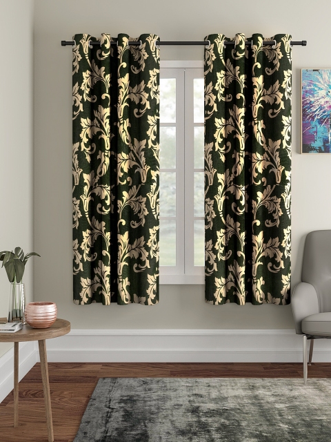 

Home Sizzler Green & Beige Set of 2 Window Curtains