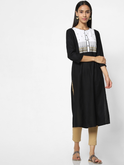 

Naari Women Black & White Yoke Design Straight Kurta