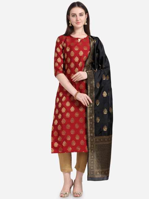 

Kvsfab Women Red & Beige Woven Design Unstitched Dress Material