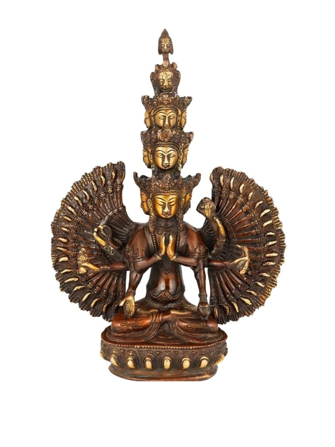 

CraftVatika 1000 Arms Buddha Idol Goddess Guan Yin Brass Avalokiteshvara Buddha Statue, Gold