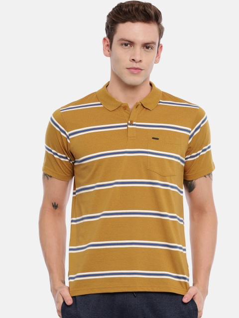 

Proline Men Mustard Yellow & White Striped Polo Collar T-shirt