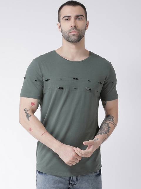 

Rex Straut Jeans Men Green Solid Round Neck T-shirt