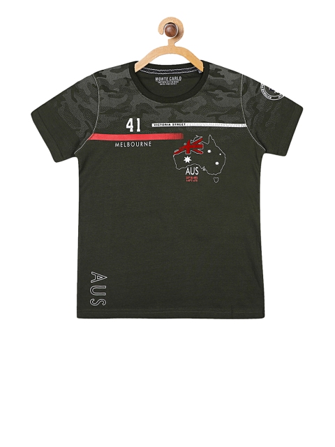 

Monte Carlo Boys Olive Green Printed Round Neck T-shirt