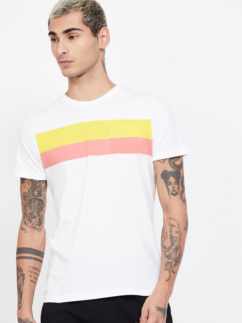 

Fame Forever by Lifestyle Men White & Yellow Colourblocked Round Neck T-shirt