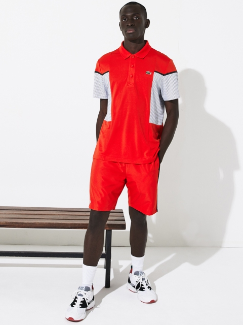 

Lacoste Men Red & Grey SPORT Mesh Panel Breathable Tennis Polo Collar T-shirt
