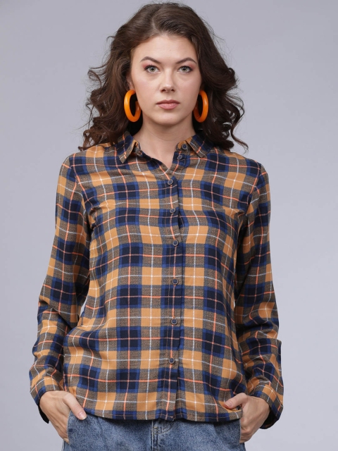 

Tokyo Talkies Women Orange & Blue Regular Fit Checked Casual Shirt