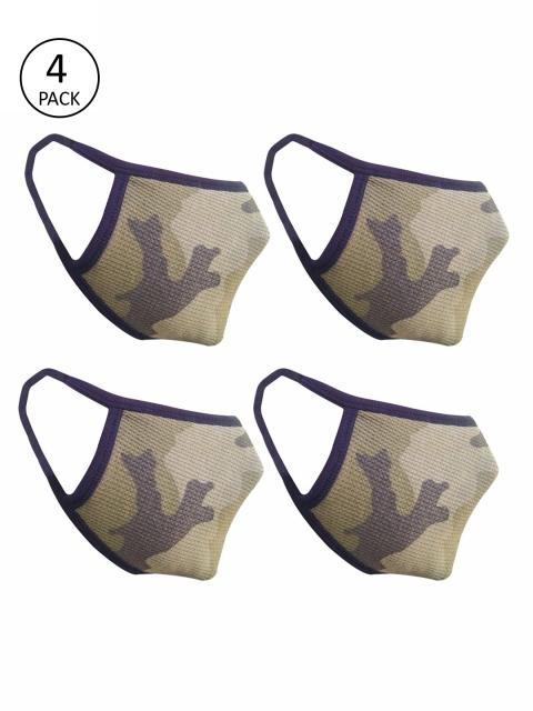 

nestroots Unisex 4 Pcs Camouflage Printed 2-Ply Anti-Pollution Reusable Cloth Masks, Olive