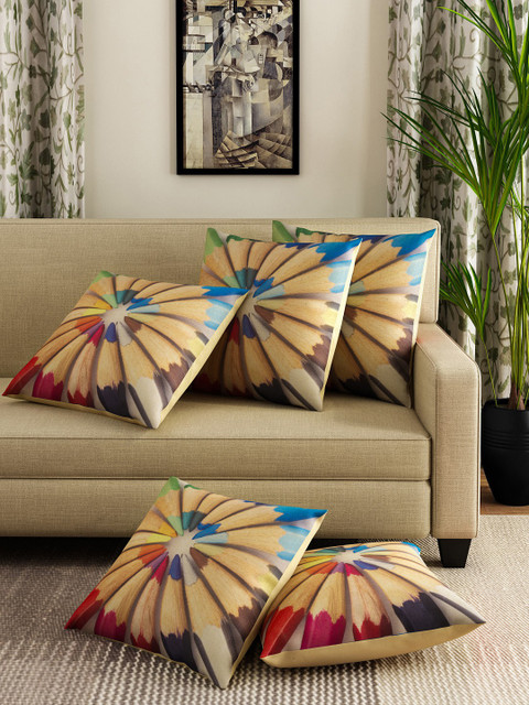 

HOSTA HOMES Multicoloured Set of 5 Quirky Square Cushion Covers, Multi