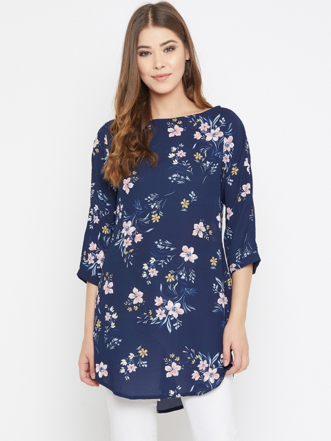 Ruhaans Women Blue & White Printed Tunic