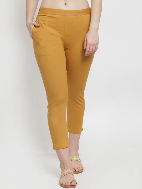 

TAG 7 Women Mustard Yellow Slim Fit Solid Regular Trousers