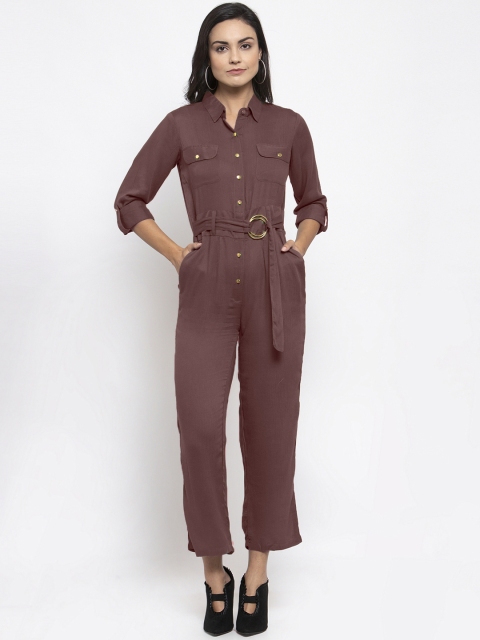 

Jompers Women Brown Solid Basic Jumpsuit