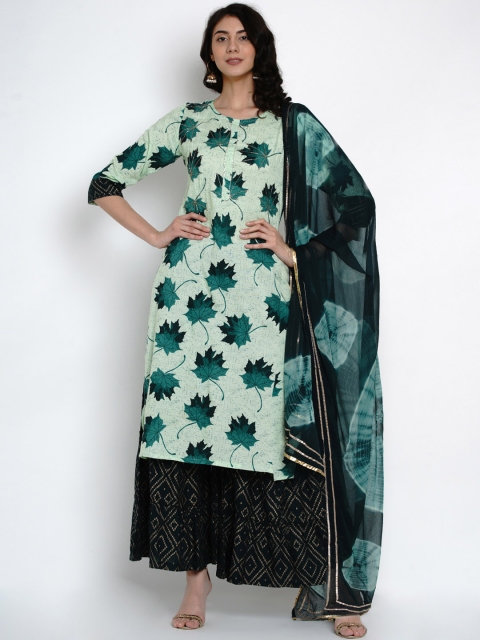 

Yuris Women Green & Gold-Coloured Printed Kurta with Palazzos & Dupatta
