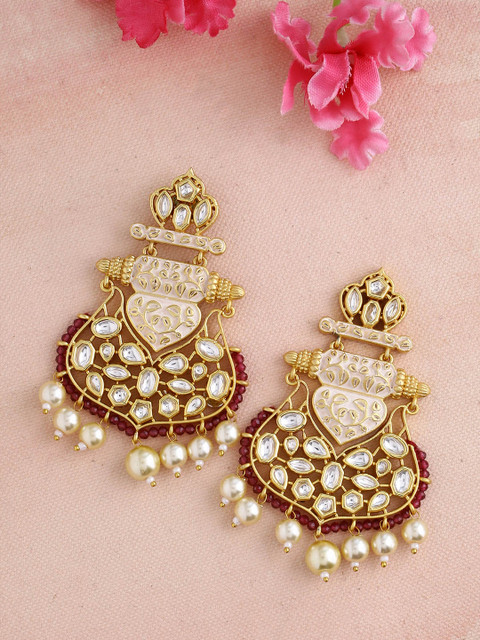 

Imittire White & Gold-Plated Classic Drop Earrings