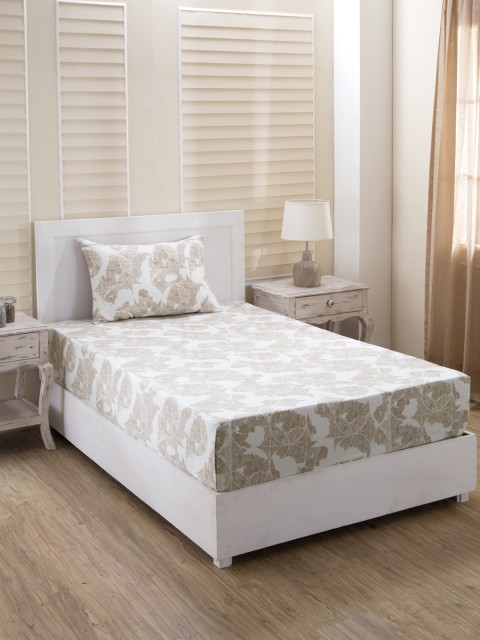 

MASPAR Beige & White Abstract 210 TC Cotton 1 Single Bedsheet with 1 Pillow Covers