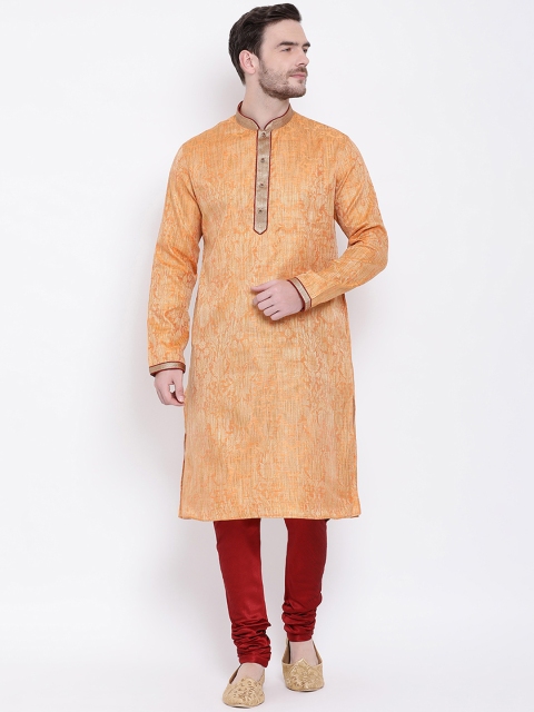 

Lakshya by Manish Men Orange & Red Woven Design Kurta with Churidar