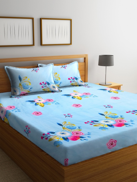 

Home Sizzler Blue Floral 144 TC Polyester 1 Queen Bedsheet with 2 Pillow Covers