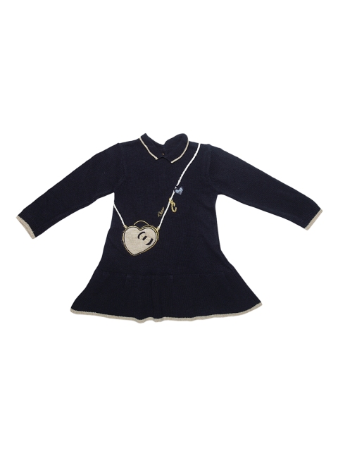 

Chicco Girls Navy Blue Self Design Fit and Flare Dress