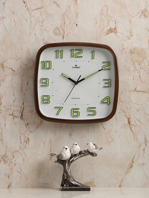 

ZANIBO Brown & White Square Solid Analogue Night Glow Wall Clock