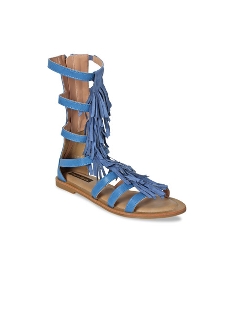 

Flat n Heels Women Blue Solid Tasseled Gladiators