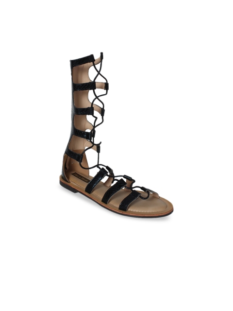 

Flat n Heels Women Black Solid High-Top Gladiators