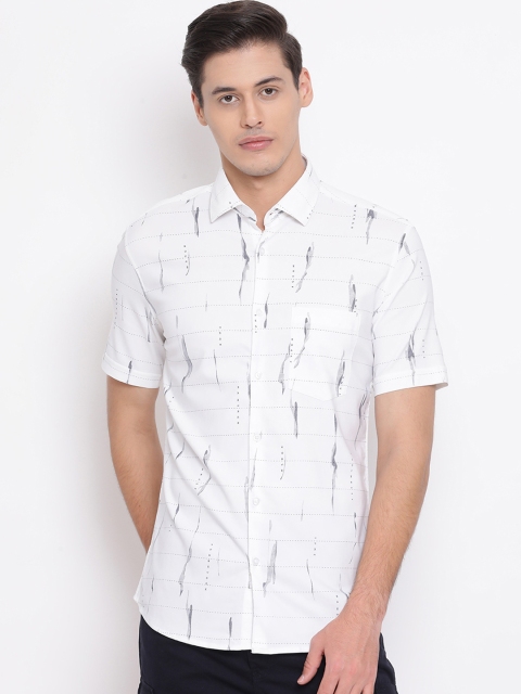 

Crimsoune Club Men White & Blue Slim Fit Printed Casual Shirt
