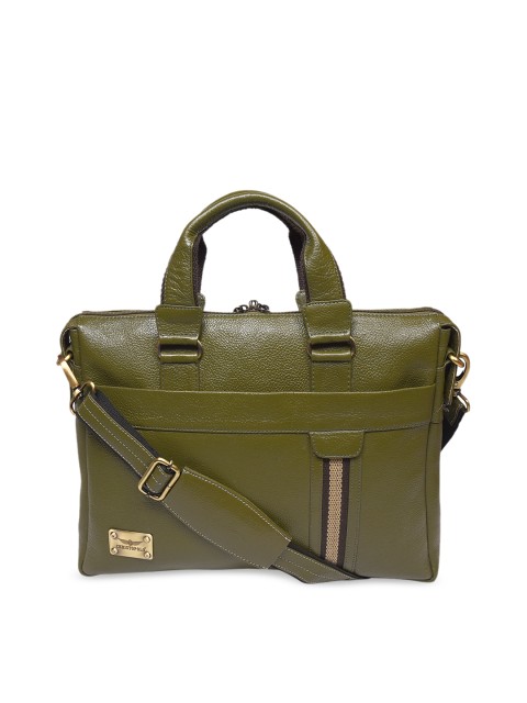 

CHRISTOPOLO Unisex Olive Green Solid 15 Inch Leather Laptop Bag