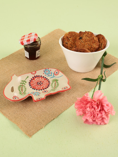 

Chumbak Cream-Coloured & Orange Printed Growing Elephant Platter