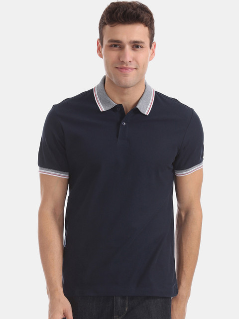 

Arrow Sport Men Navy Blue Solid Polo Collar T-shirt
