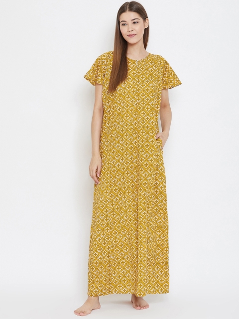 

The Kaftan Company Yellow & White Printed Nightdress