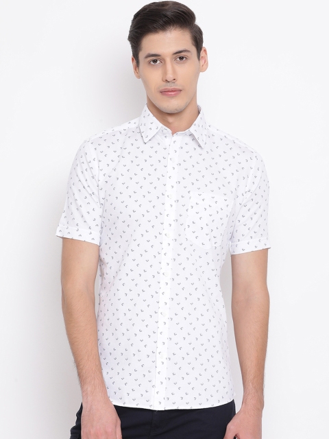 

Crimsoune Club Men White & Blue Slim Fit Printed Casual Shirt