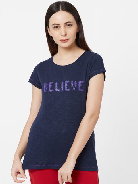 

Sweet Dreams Women Navy Blue Printed Round Neck T-shirt