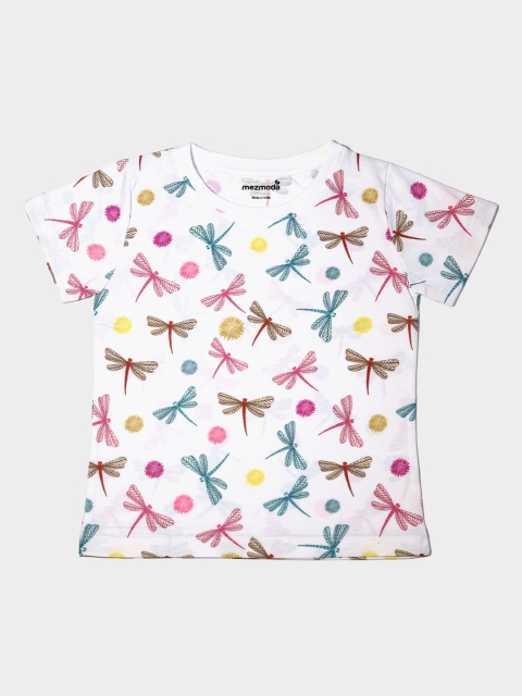 

mezmoda Girls White Printed Round Neck T-shirt