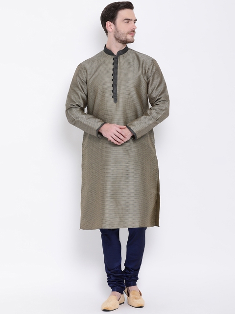 

Lakshya by Manish Men Gold-Coloured & Navy Blue Self Design Kurta with Churidar