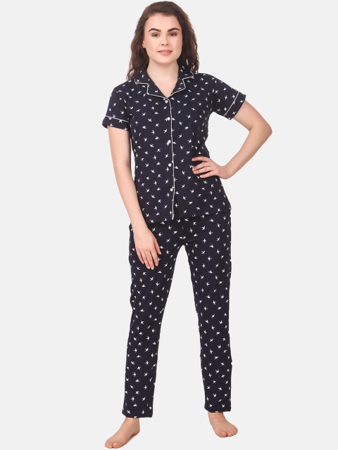 

Masha Women Navy Blue Printed Night suit