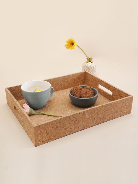 

nestroots Beige Solid Square Cork Wood Serving Tray