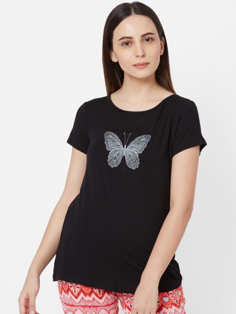 

Sweet Dreams Women Black Printed Round Neck Lounge T-shirt
