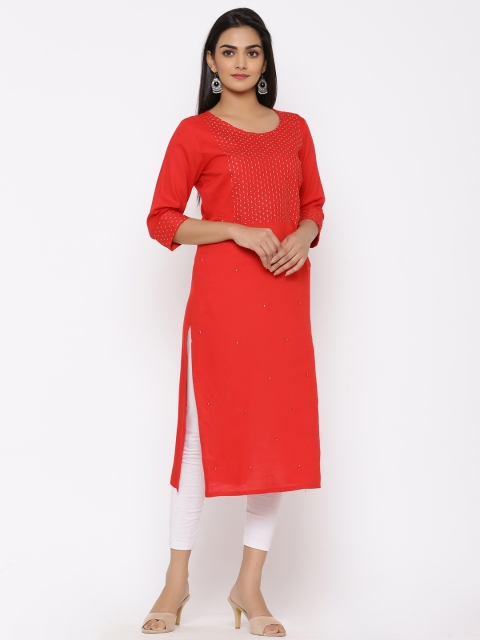 

Ishin Women Red Yoke Design Straight Kurta