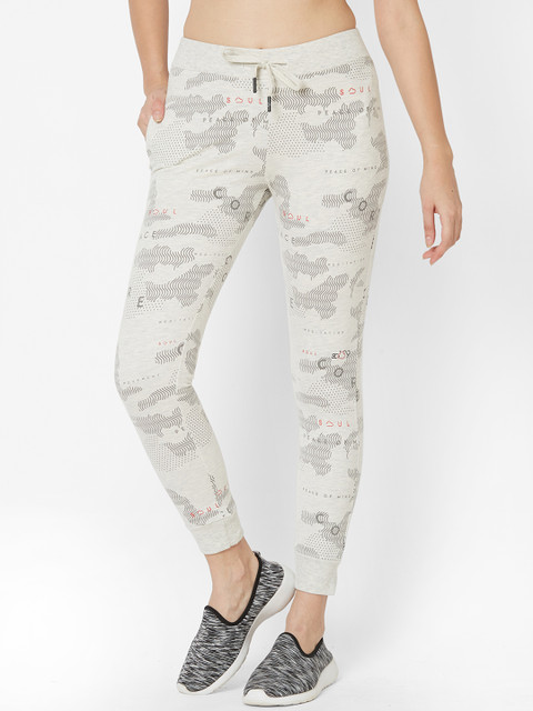

Sweet Dreams Women Off White & Grey Printed Slim-Fit Joggers