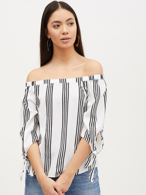 

Harpa Women White & Black Striped Bardot Top