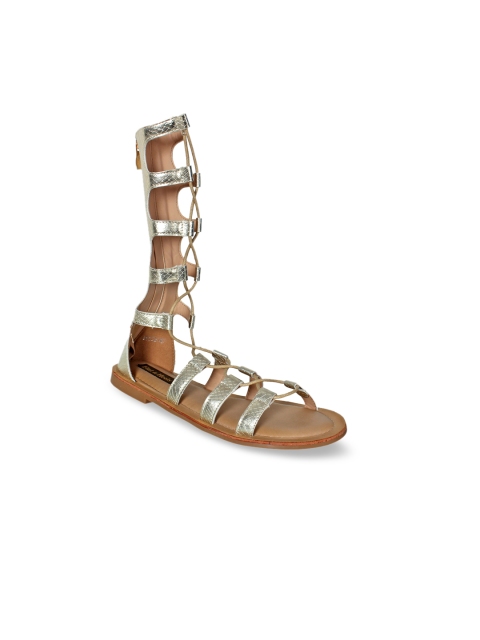 

Flat n Heels Women Gold-Toned Solid Gladiators