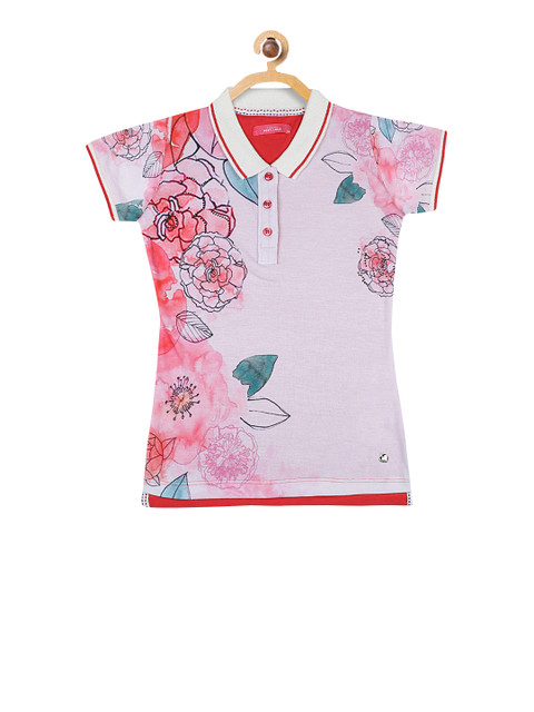 

Monte Carlo Girls Pink Floral Printed Polo Collar T-shirt