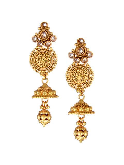 

Adwitiya Collection Gold Plated Antique Classic Jhumkas