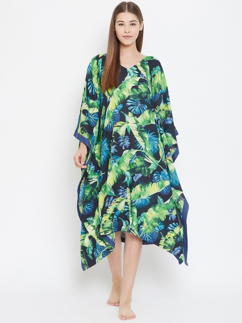 

The Kaftan Company Navy Blue & Green Printed Nightdress