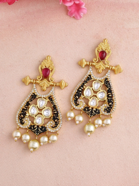 

Imittire Gold-Plated & White Antique Classic Drop Earrings