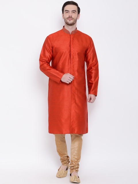 

Lakshya by Manish Men Orange & Beige Woven Design Kurta with Churidar