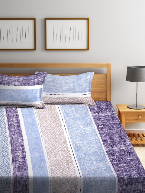 

Home Sizzler Blue Abstract 144 TC Polyester 1 Queen Bedsheet with 2 Pillow Covers