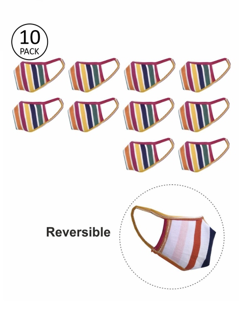 

nestroots Kids Multicoloured 10 Pcs 2-Ply Reversible Anti Dust Reusable Cloth Face Masks, Multi