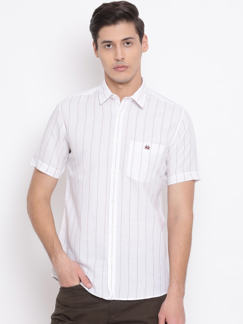 

Crimsoune Club Men White Slim Fit Striped Linen Casual Shirt