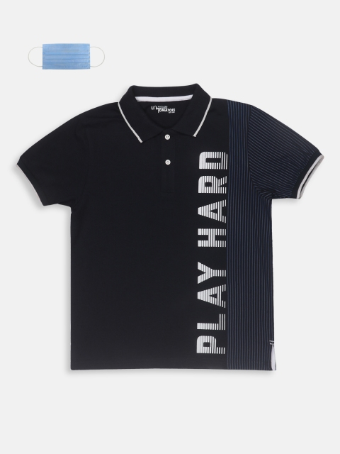 

Lil Tomatoes Boys Navy Blue Printed Polo Collar Pure Cotton T-shirt