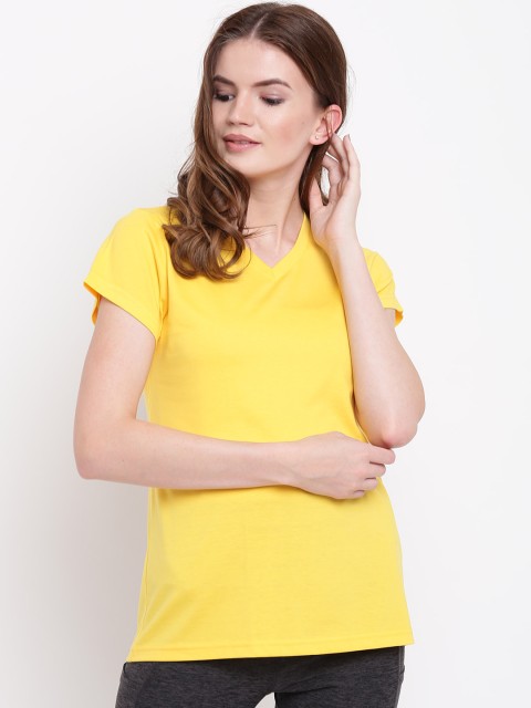 

Kanvin Women Yellow Solid V-Neck Lounge T-shirt